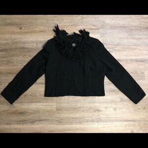 Tribal Long Sleeve Black Coverlet With Unique Collar Accent Size M